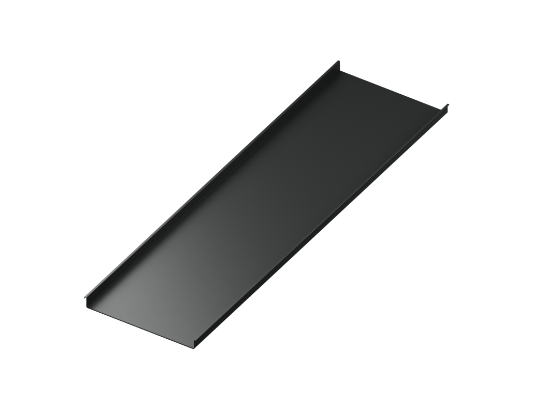 Architectural standing-seam panel with a flat pan and slender folded seams